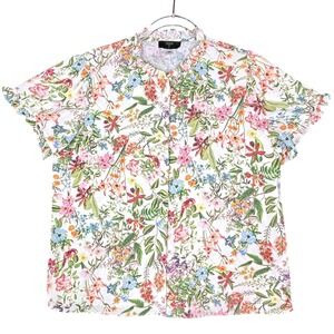Tahari Floral Ruffle Neck‎ Short Sleeve Blouse White Multi Color Size M